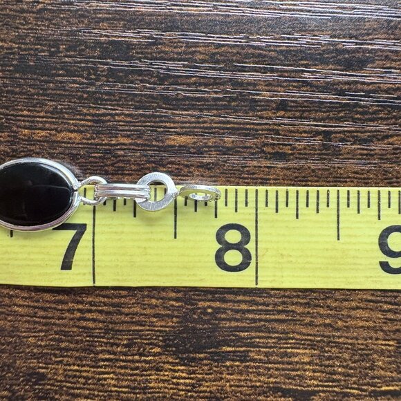 VTG Sterling Silver 925 Black Onyx Bezel Set Station Bracelet Size 7.75" Length - Picture 7 of 10